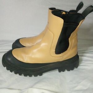 Tan and Black Chunky Ankle Boots